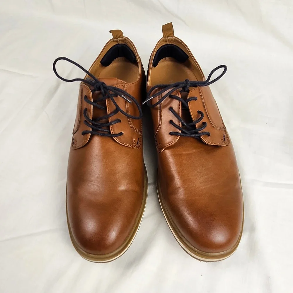 Franco Fortini Dallas Shoes Mens 11‎ Brown Faux Leather Casual Derby Oxfords